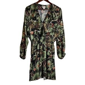 Johanna Ortiz x H&M Floral Print Silky Dolman Sleeve Mini Dress Small Green
